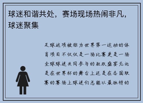 球迷和谐共处，赛场现场热闹非凡，球迷聚集