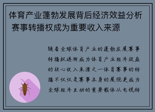 体育产业蓬勃发展背后经济效益分析 赛事转播权成为重要收入来源